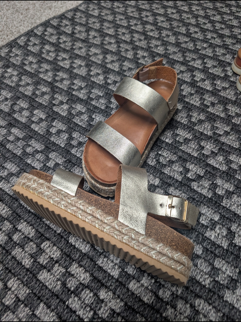 ALDO Women's Metallic Olive Green Double Strap Sandals
